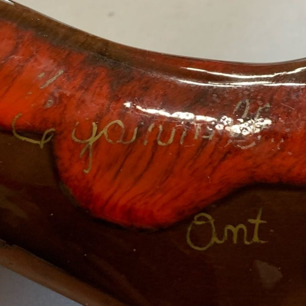 Vintage McMaster Craft Pottery Indian In Canoe Souvenir Canada Indigenous Red Gl - Picture 3 of 8